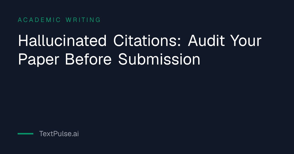 Checklist for a hallucinated citation audit: DOI resolution, title matching, author-year cross-check, and journal name verification