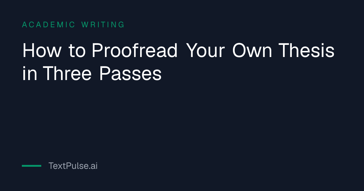 Three-pass checklist for how to proofread a thesis, covering structure, mechanics and consistency