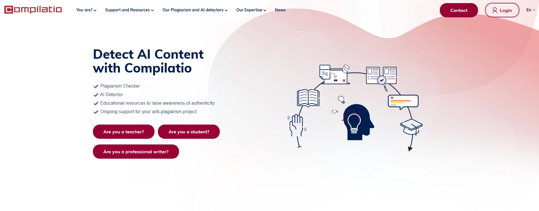 Compilatio homepage: detect AI content with Compilatio, plagiarism checker and AI detector for European institutions